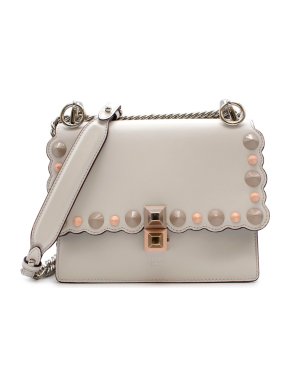 Fendi White Leather Small Kan I Studded Bag