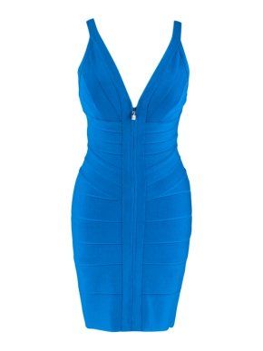 Herve Leger Blue Zip Front Pasha Bandage Mini Dress