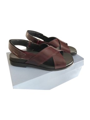 Prada Burgundy Glossy Leather Sandals