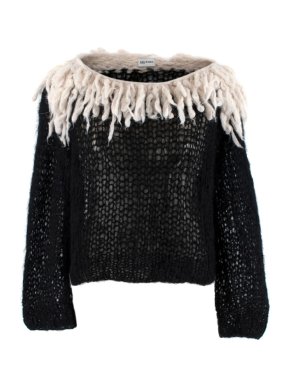 Gudrun & Gudrun Black Mohair Knit Jumper w/ Cream Fringe