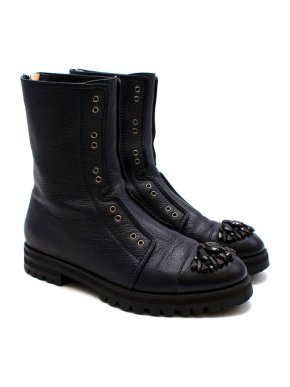 Jimmy Choo Black Hatcher Embellished Leather Boots