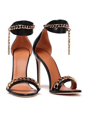 Victoria Beckham Black Leather Chain Trim Daisy Sandals