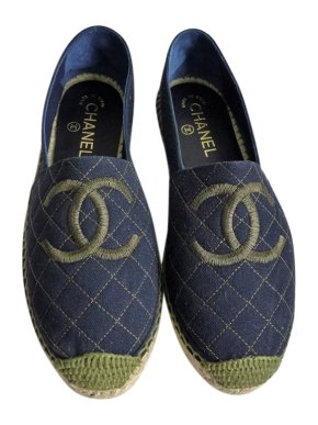 Chanel Denim Khaki Embroidered CC Espadrilles