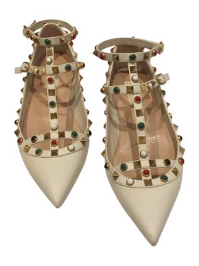 Valentino Cream Rolling Rockstud Caged Ballerinas