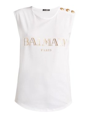 BALMAIN Logo-print cotton tank top