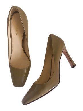 Prada Khaki Patent Square Toe Pumps