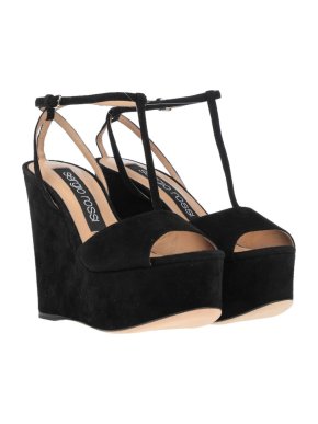 Serigo Rossi Black Suede T-Bar Wedge Sandals