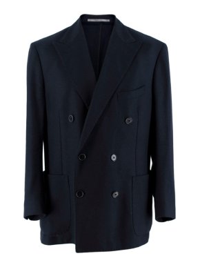 Doriani Navy Wool Knit Double-Breasted Tailored Jacket