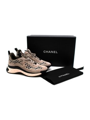 Chanel Beige Suede Calfskin CC Embroidered Trainers