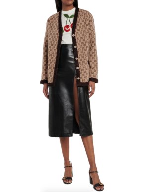 Gucci Beige/Brown Wool GG Jacquard Knit Cardigan