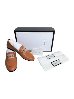 Gucci Cognac Leather Brixton Loafers