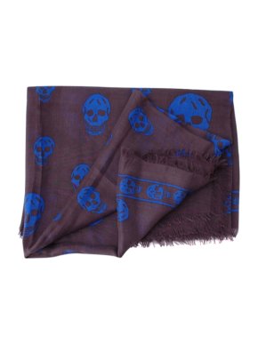 Alexander McQueen Grey & Blue Silk Blend Scarf