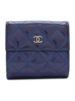 Chanel Blue Patent Leather CC Small Flap Wallet