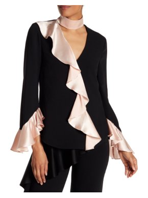 Cinq a Sept Mariah Black & Pink Ruffle Top