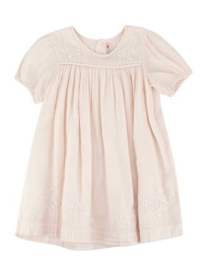 Bonpoint Light Pink Cotton Hand Embroidered Dress