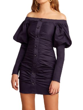 C/MEO Collective Navy Cotton Blend Accolade Long Sleeve Dress