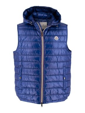Moncler Blue Nylon Gien Quilted Down Gilet w/ Hood