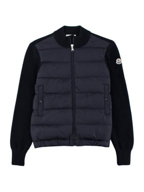 Moncler Navy Quilted Knit Wool Blend & Nylon Jacket