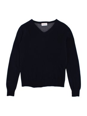 Moncler Navy Wool Knit V Neck Sweater