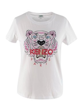 Kenzo White Cotton Tiger Logo T-shirt