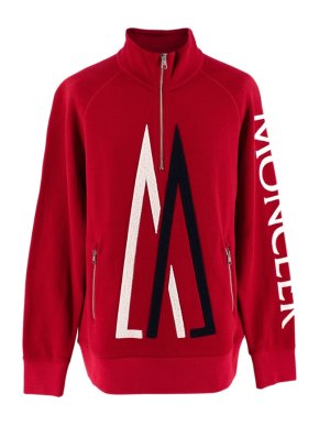 Moncler X Kith Red Cotton Blend M Logo Zipped Sweater