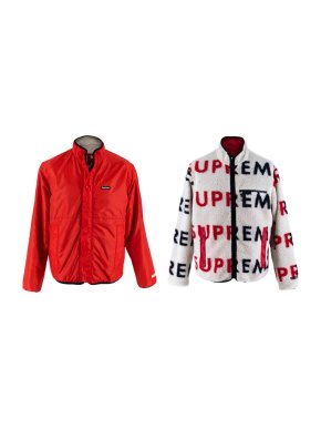 Supreme Cream/Red Fleece Logo Reversible Jacket
