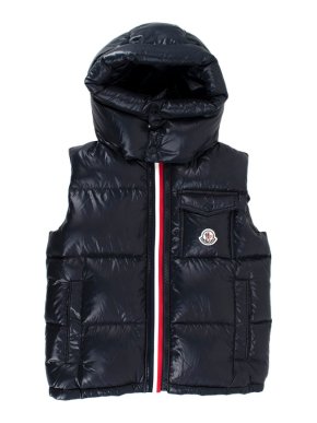Moncler Kids Navy Nylon Quilted Down Gilet w/ Hood