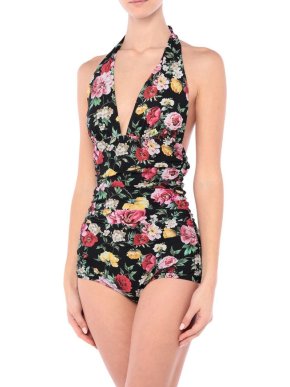 Dolce & Gabbana Peony Print Tie Neck Swimsuit