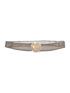 Chanel Silver Mesh Belt w/ Mother of Pearl Camellia Buckle