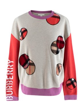 Burberry Kids Grey Cotton & Cashmere Patch Jumper