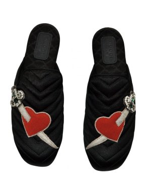 Gucci Satin Heart & Dagger Embroidered Princetown Slippers