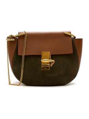 Chloe Tan/Khaki 'Drew' Suede & Leather Shoulder Bag