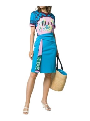 Emilio Pucci Blue & Pink Floral Print T-Shirt