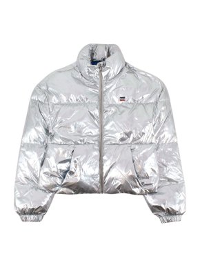Levis Levi's Silver Metallic Nylon Short Puffer Jacket