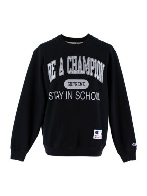 Supreme x Champion Black 'Stay In School' Sweatshirt