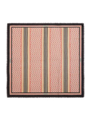 Burberry Icon Stripe Monogram Print Wool Silk Square Large Scarf