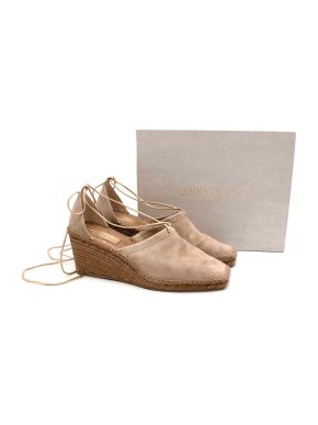 Jimmy Choo Nude Suede Dulcet 90 Espadrille Wedges