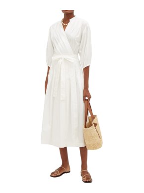 Three Graces London White Cotton-Poplin Delmare Wrap Dress