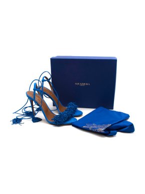 Aquazzura Blue Suede Wild Thing Tassel Ankle Wrap Sandals