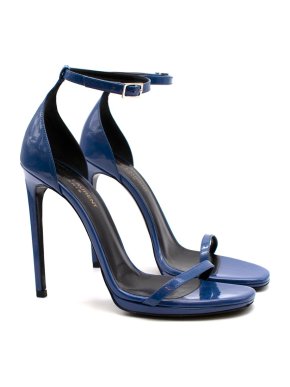 Saint Laurent Blue Patent Leather Jane Sandals