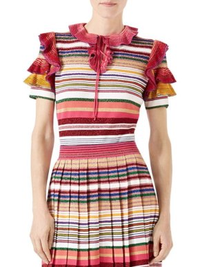 Gucci Lurex Striped Ruffle Sleeve Top