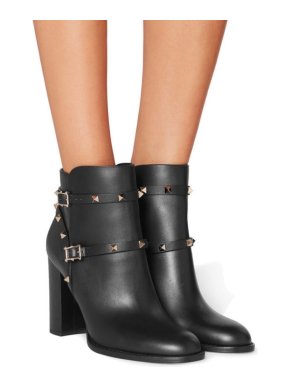Valentino Black Leather Rockstud Ankle Boots