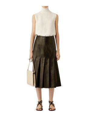 Joseph pleated black leather midi skirt SZ38