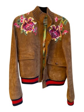 Gucci embellished tan suede LOVED bomber jacket