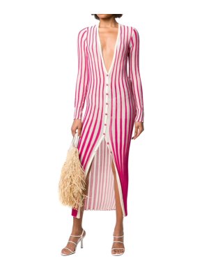 Jacquemus Pink Striped Long Line Knit Cardigan