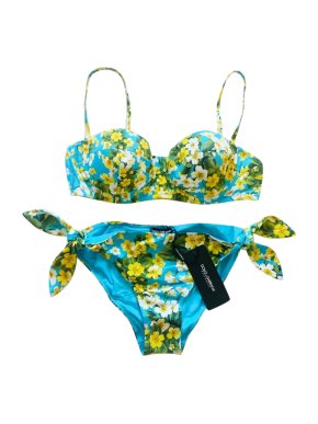 Dolce & Gabbana Blue & Yellow Floral Print Bikini