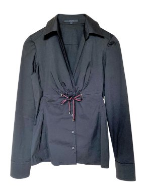 Gucci Black Cotton Poplin Bow Front Blouse