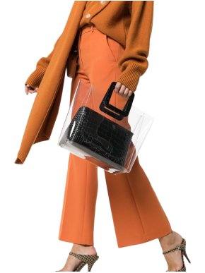 Staud Black Croc Embossed PVC Shirley Tote Bag