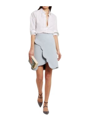 Carven Light blue Scalloped wrap-effect crepe Mini Skirt