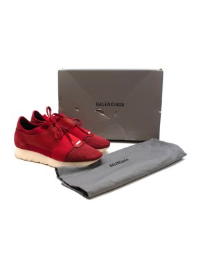 Balenciaga Red Race Runners Leather & Mesh Trainers